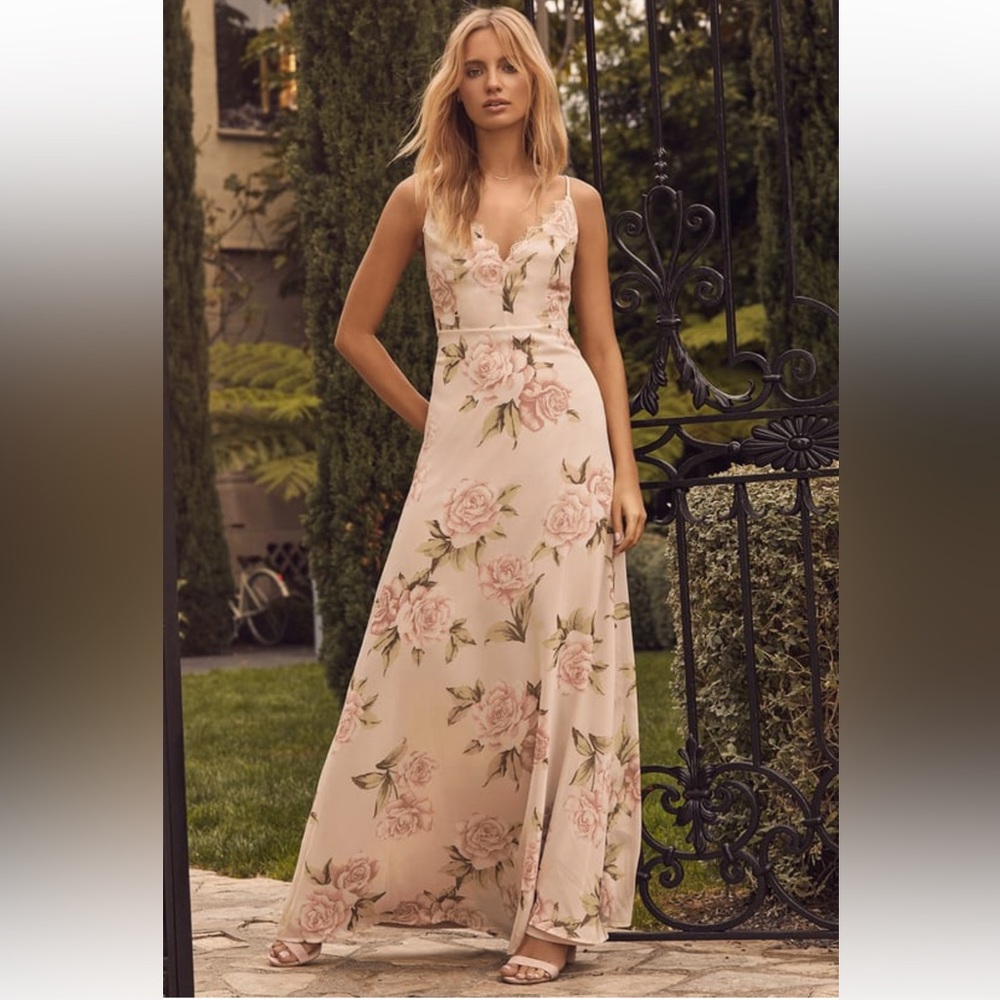 Lulus Romantic Memories Taupe Floral Print Maxi Dress